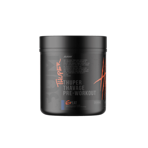 Bottle of Thuper Thavage pre-workout by Raw Nutrition